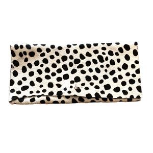 Harriet’s Hides Cowhide Clutch w/ Fold Over Flap White Black Dalmatian Polka Dot